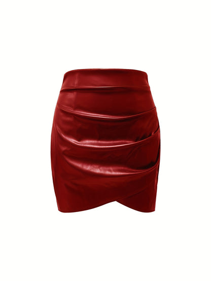 Women's Elegant PU Leather Skirt - Solid Color Half Skirt