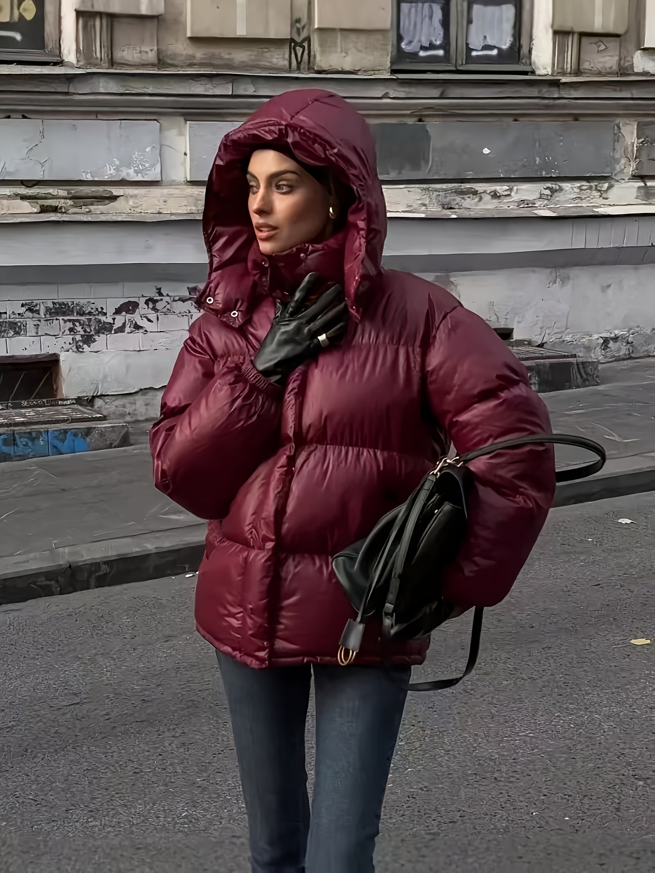 Women's Elegant Warm Coat - Hooded Zipper Button Red