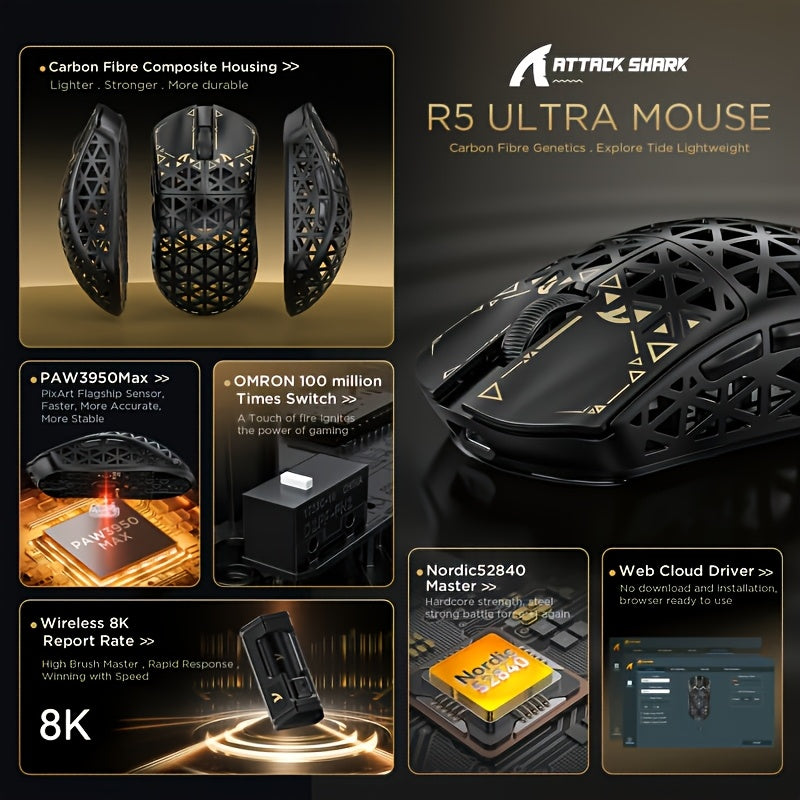 ATTACK SHARK R5Ultra-lightweight 8K wireless Mouse - 42000 DPI