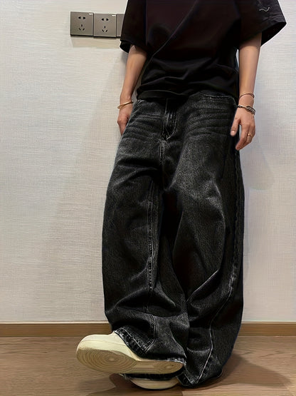 Men's American Retro Curved Blade Jeans - Loose Wide-Leg