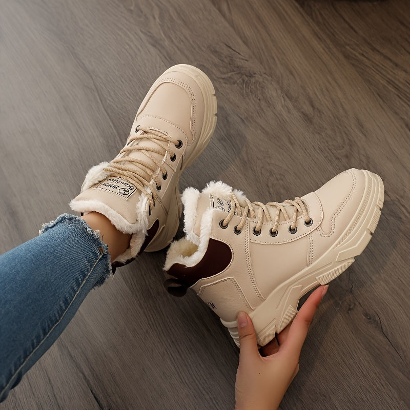 Women's Insulated Winter Lightweight Boots - Plush Collar Thick Sole White