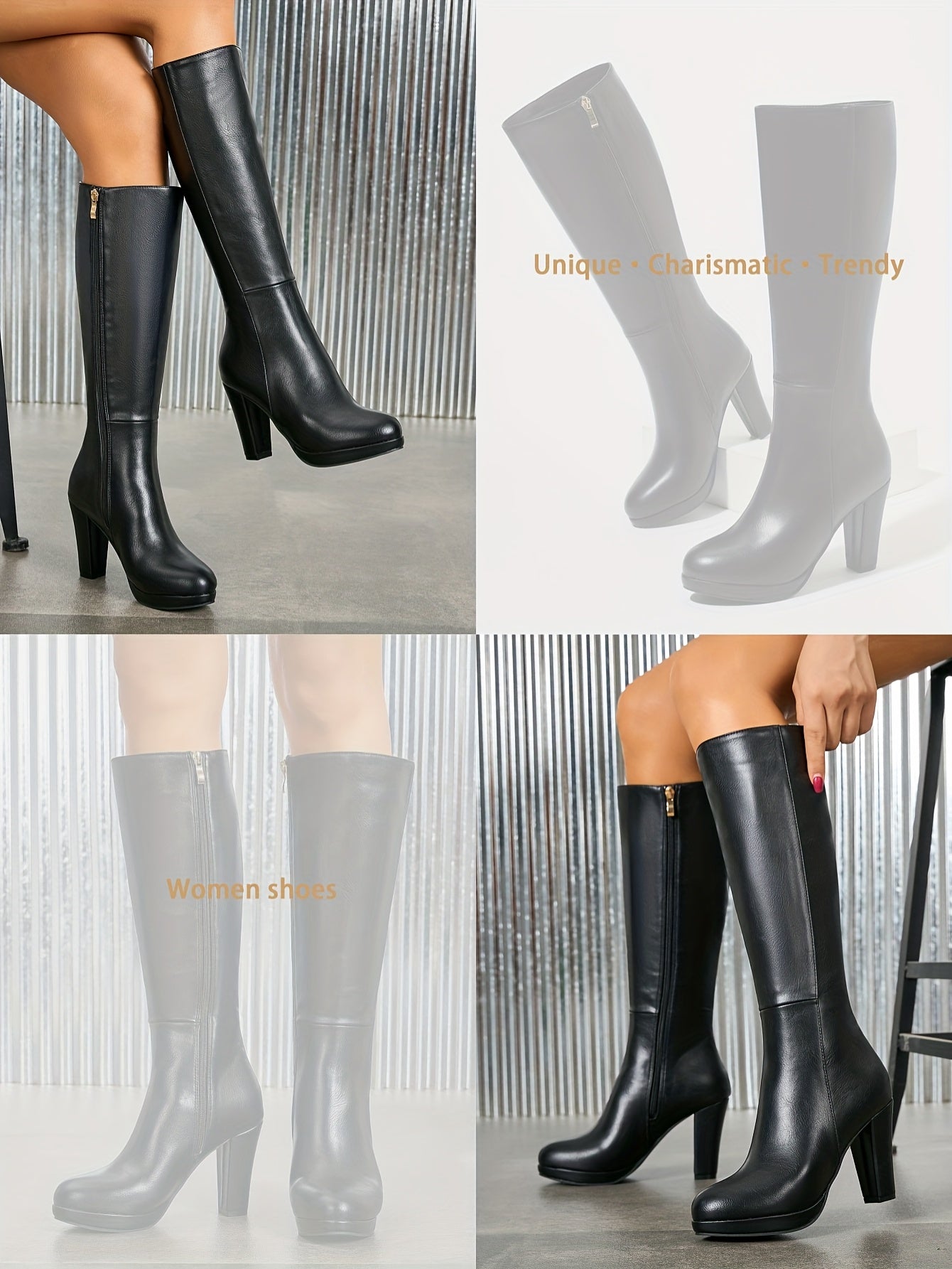 Women's High Heel Ankle Boots - Thick Platform Round Toe