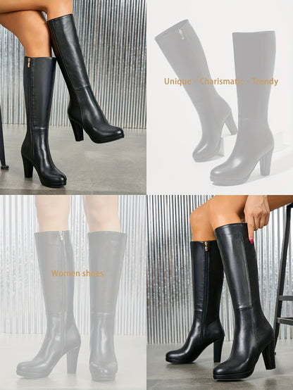 Women's High Heel Ankle Boots - Thick Platform Round Toe