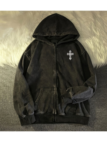 Angel Wing Print Zip Hoodie