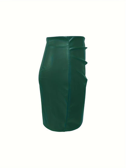 Women's Elegant PU Leather Skirt - Solid Color Half Skirt