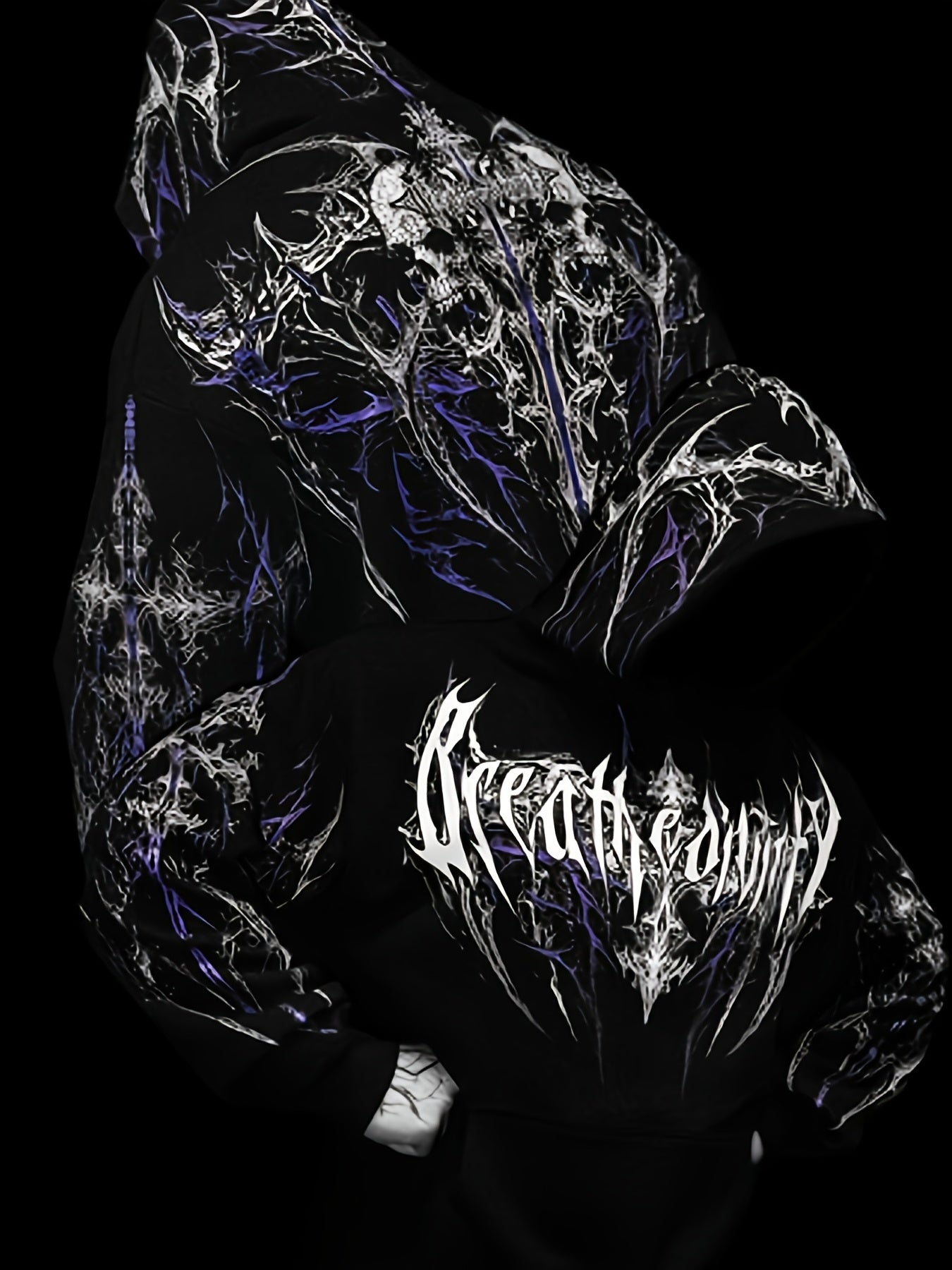 Men's Gothic Hoodie - Loose Fit Full-Zip with Pockets