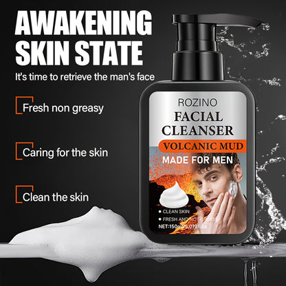 ROZINO Men's Volcanic Mud Cleanser - Oil Control Deep Cleansing