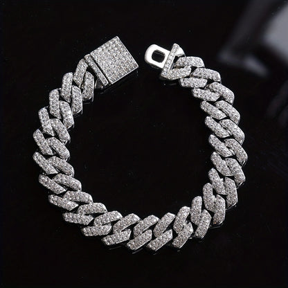 Iced Out Rhinestone Cuban Chain - Men's Hip Hop Necklace/Bracelet
