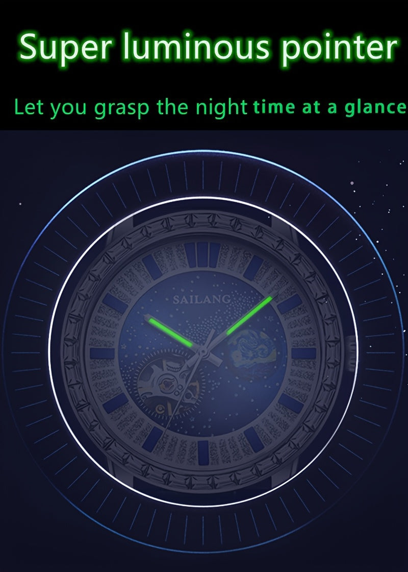 Men's Automatic Mechanical Watch - Casual Hollow Rhinestone Detail