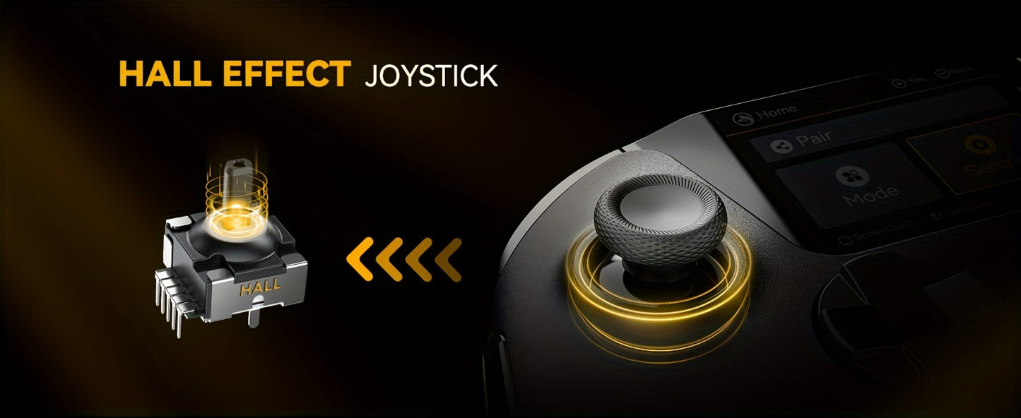 (No Drift) Interactive Screen Wireless Gaming Controller for iOS/for Switch/PC/Android/Steam Deck, Hall Effect Stick & Trigger, RGB Lighting, Remappable Buttons, 1800mAh with Charging Dock-V2 (Black). Notice Not Compatible wi