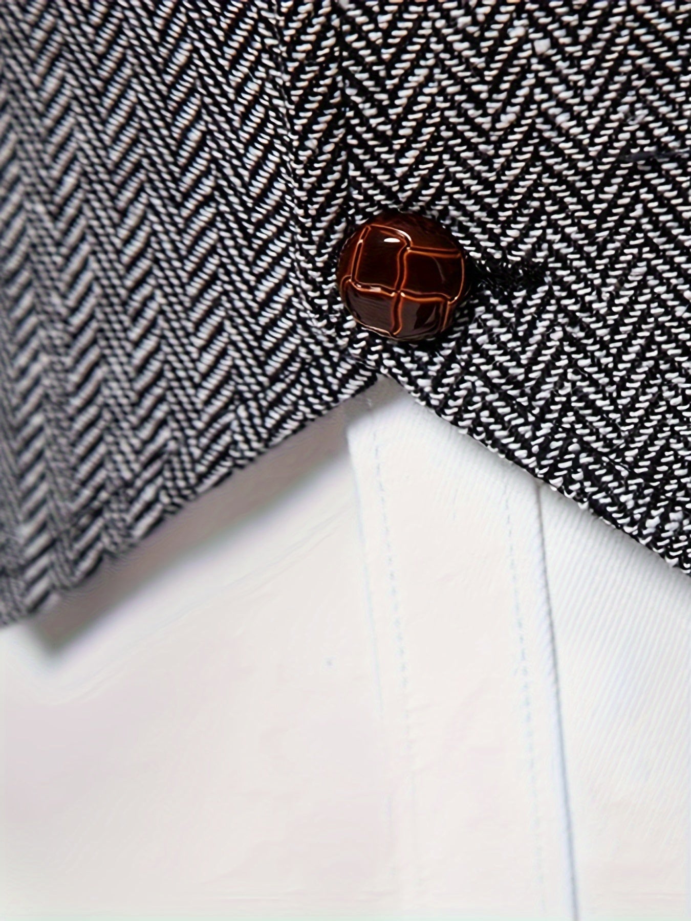 Men's Herringbone Tweed Vest - Single-Breasted Chain Detail Brown