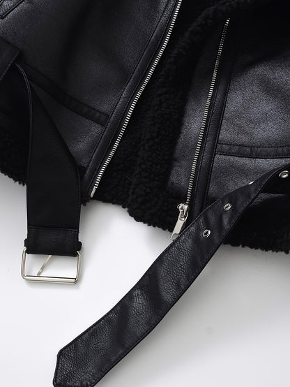 Women's Vintage Jacket - Belted Waist Zipper Cropped