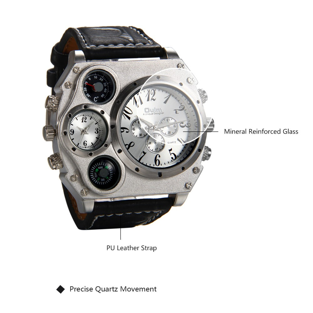 JewelryWe Men's Punk Gothic Quartz Watch - Dual Time Zone