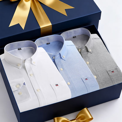 Men's 3-Pack Long Sleeve Oxford Shirts - Embroidered Chest Pockets