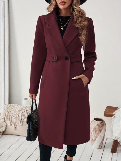 Women's Suit Collar Two-Tone Belted Long Coat - Elegant H-Line