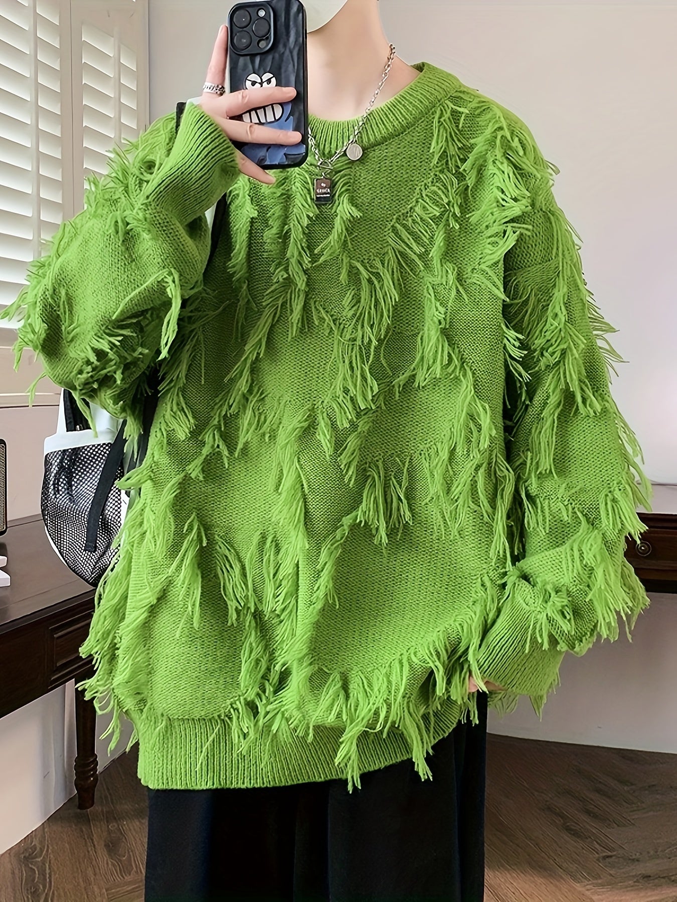 Men's Casual Fringed Pullover Sweater - High Stretch Knit