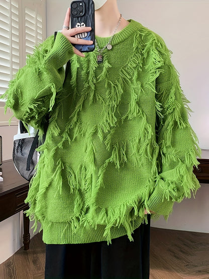 Men's Casual Fringed Pullover Sweater - High Stretch Knit