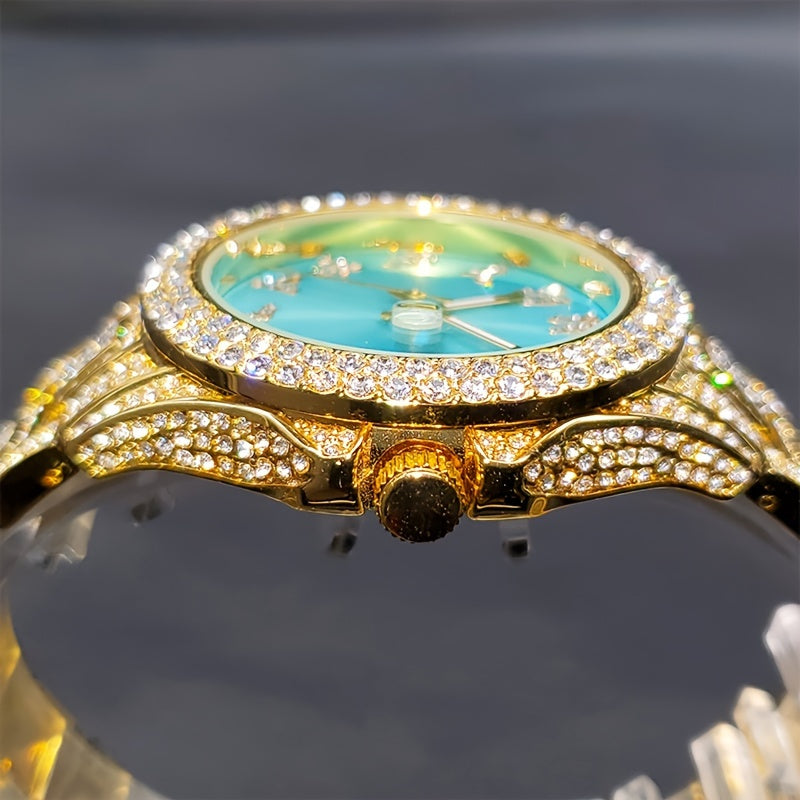 MISSFOX Luxury Couples' Quartz Watch - Ice Blue Rhinestone Luminous