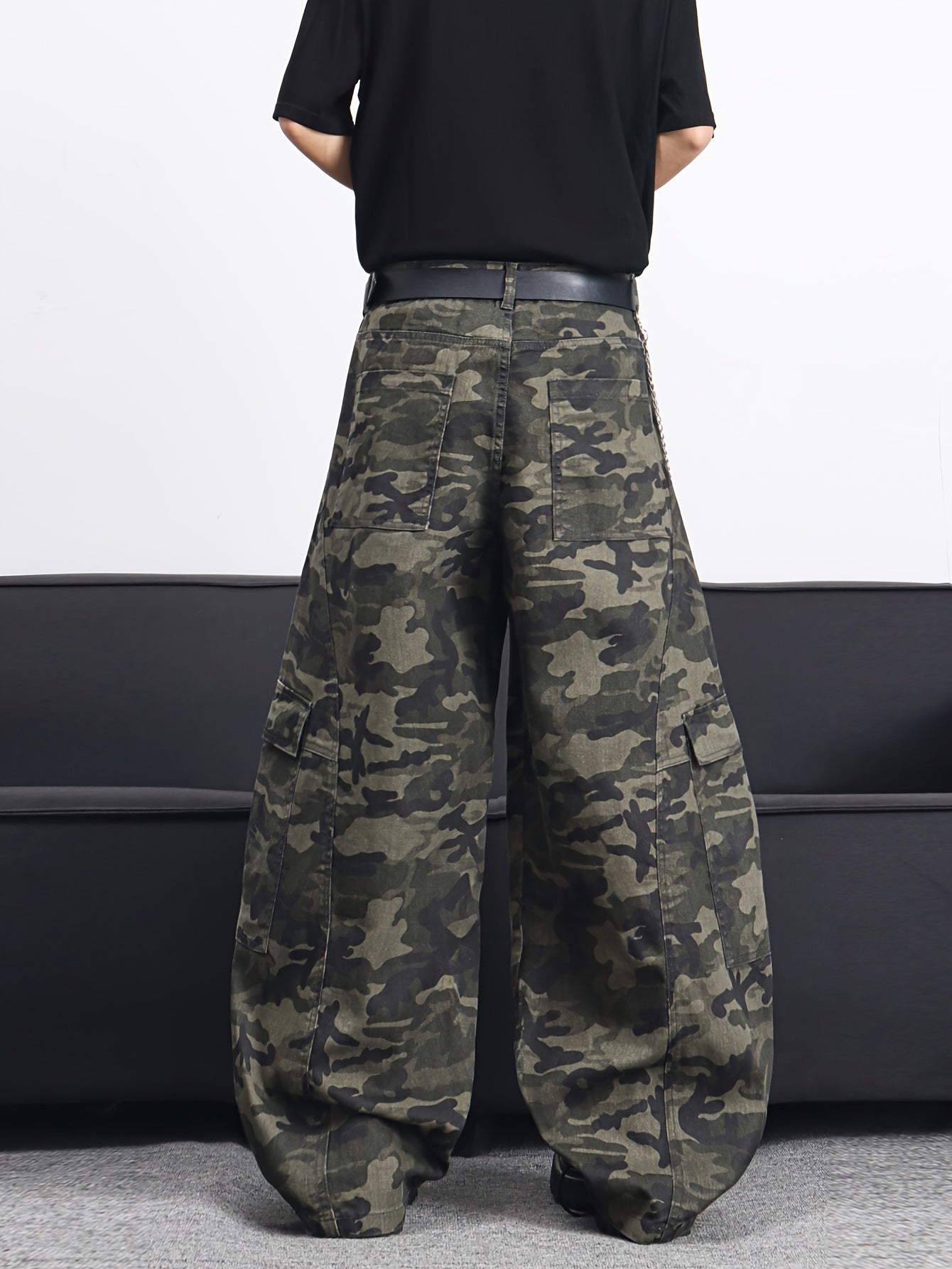 Men's American High Multi-Pocket Jeans - Camo Wide-Leg