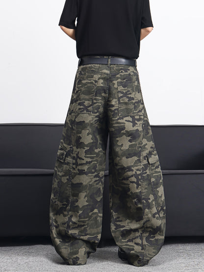 Men's American High Multi-Pocket Jeans - Camo Wide-Leg