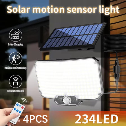 MACROCOSM 4pcs Smart Solar Wall Lights - 234 LED Motion Sensor Remote