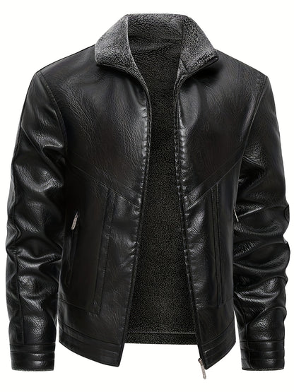 Men's Winter Thickened Bomber Jacket - Windproof Lapel PU