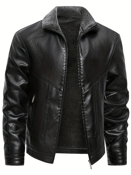 Men's Winter Thickened Bomber Jacket - Windproof Lapel PU