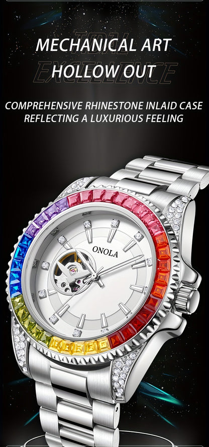 ONOLA Men's Stainless Steel Mechanical Watch - Luminous Hollow Tourbillon