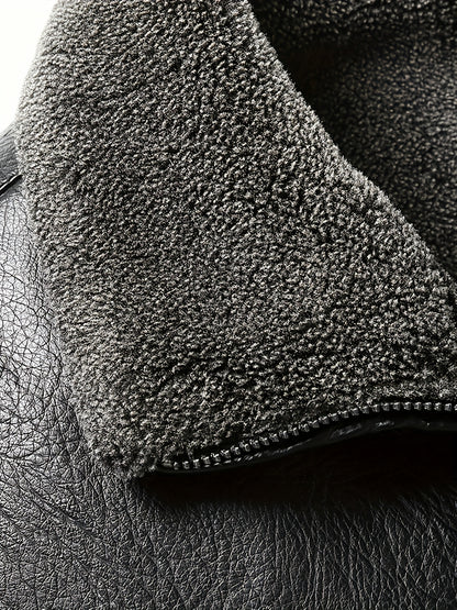 Men's Winter Thickened Bomber Jacket - Windproof Lapel PU