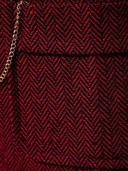 Men's Herringbone Tweed Vest - Single-Breasted Chain Detail Brown