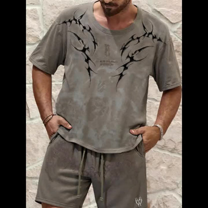 Men's Vintage Tie-Dye T-Shirt - Letter Embroidery Crew Neck