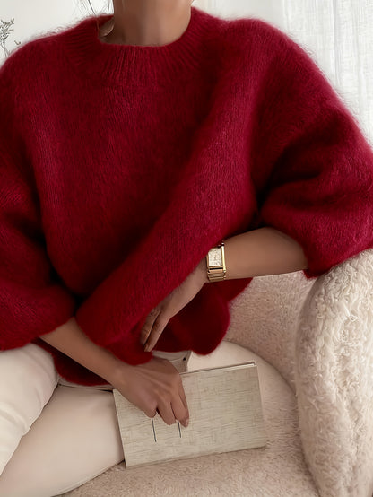 Women's Alpaca Sweater - Elegant Round Neck Winter Coat, Soft Warm Pure Color Blouses | High Elasticity for a Flattering Fit | Solid Color Sweaters for Dresses, Skirts & Pants Toppings | Hand Wash/Dry Clean (Autumn/Winter War