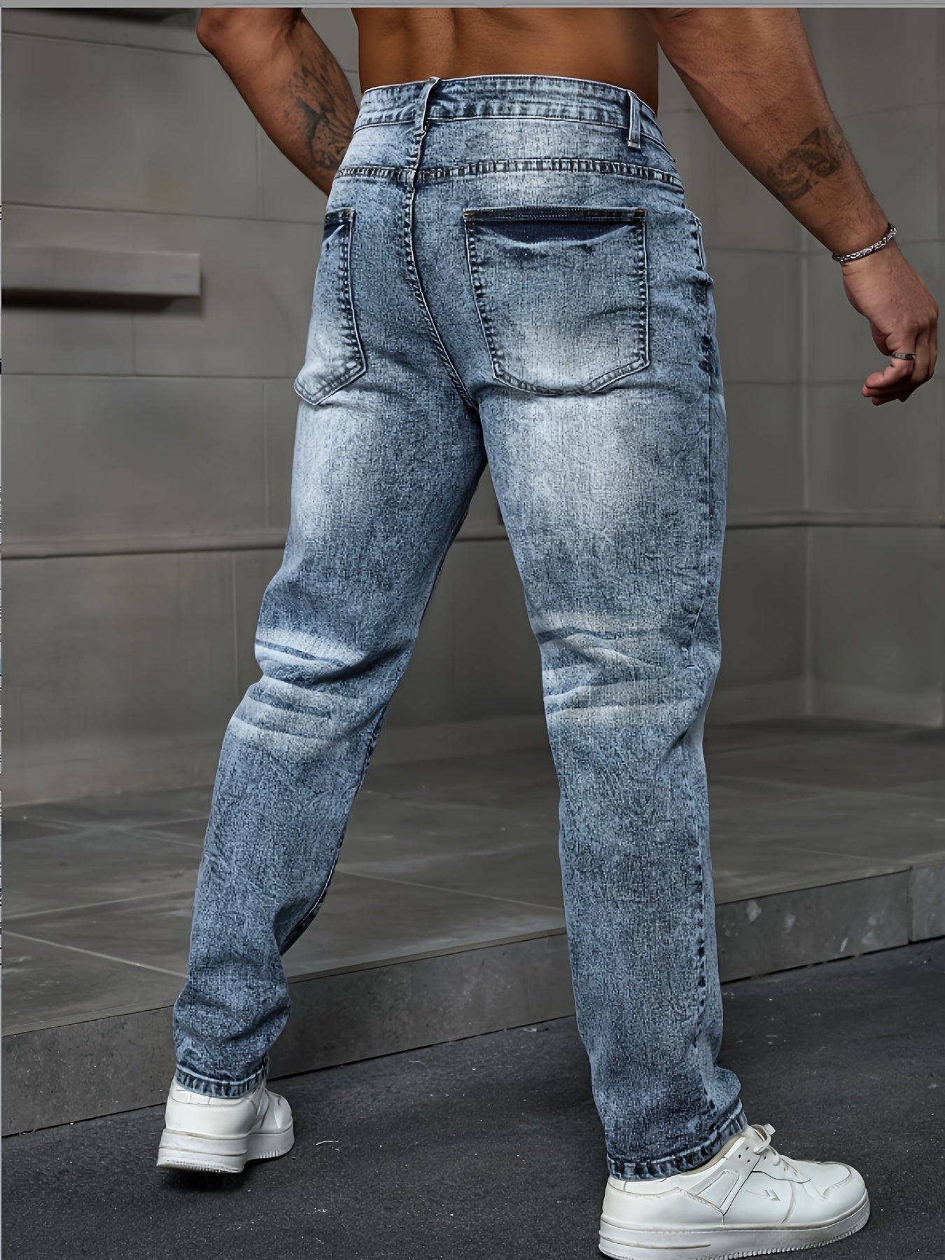 Men's Fashion Casual Stretch Denim Jeans - Light Blue Flake