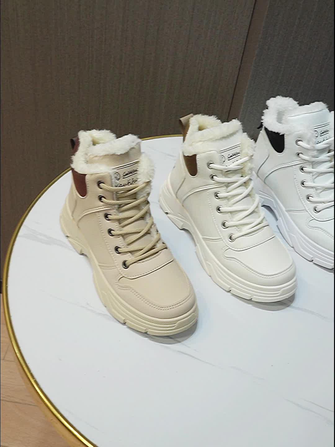 Women's Insulated Winter Lightweight Boots - Plush Collar Thick Sole White