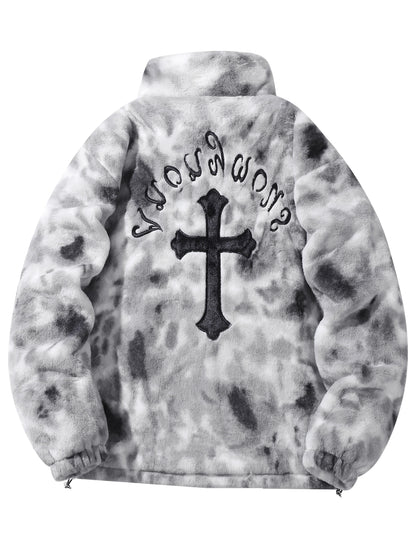 Men's Embroidered Jacket - Funnel Collar Zip-Up