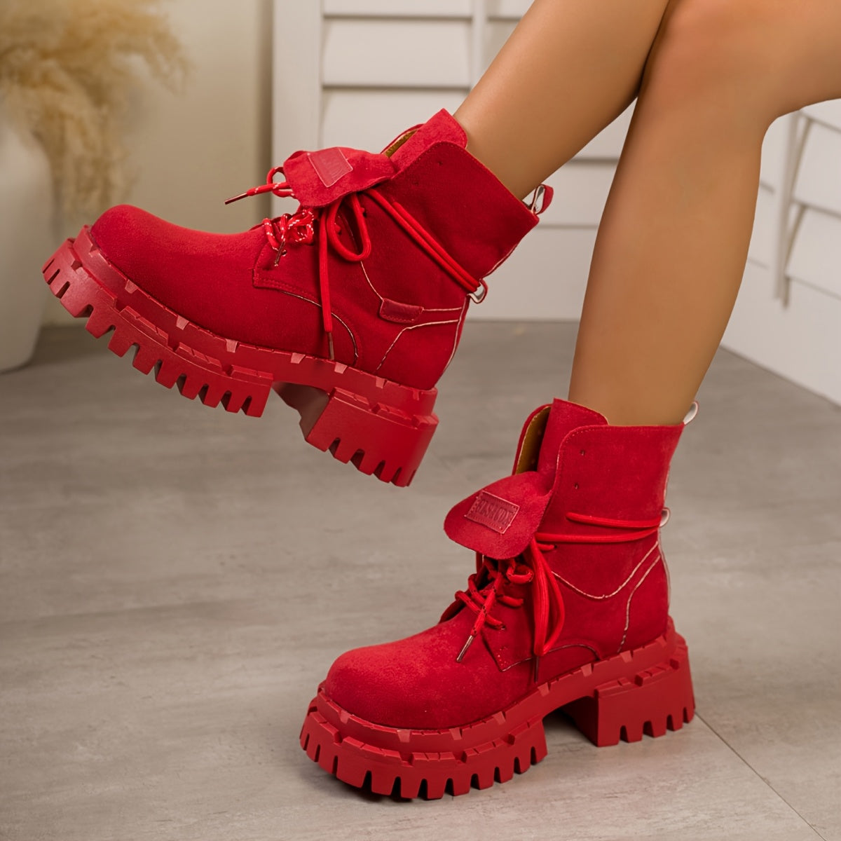 Women's Red Retro Chunky Platform Boots - Maroon Ankle