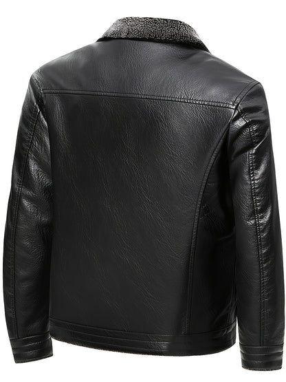 Men's Winter Thickened Bomber Jacket - Windproof Lapel PU