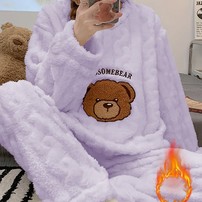 Thick Warm Pajama Set - Jacquard Bear Flannel