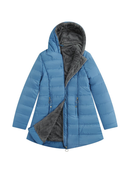 Plus Size Hooded Mid-Length Thick Warm Coat - Anti-Cold Zipper