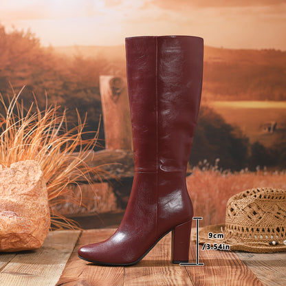 Women's Chunky Platform High Boots - Side Zipper Knee-High