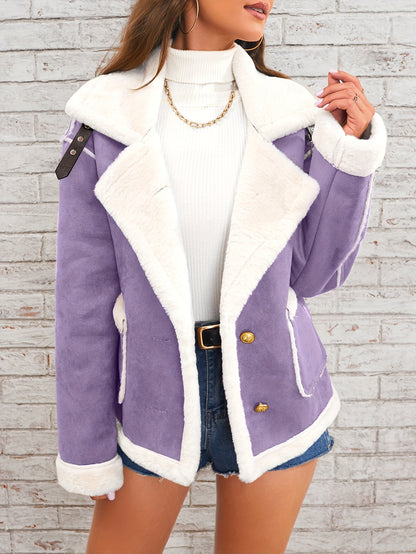 Women's Winter Jacket - Pink & White Collar with Pockets