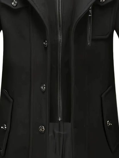 Men's Business Wool Coat - Double Collar Mid-Length