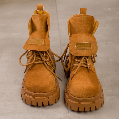 Women's Red Retro Chunky Platform Boots - Maroon Ankle