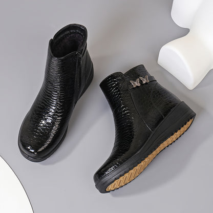 Women's Winter Warm Chunky Platform Ankle Boots - Side Zipper