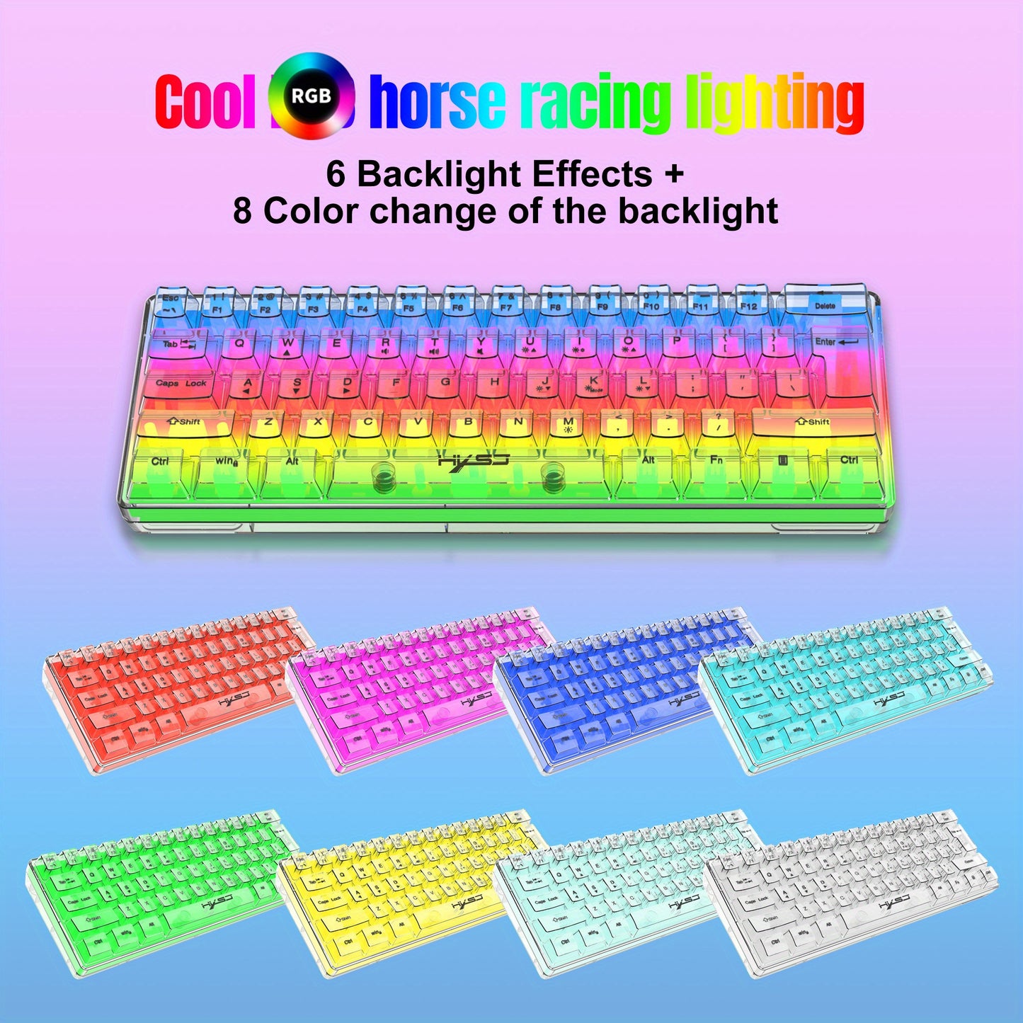 HXSJ 61-Key Gaming Keyboard - Full Transparent RGB Backlit USB-C