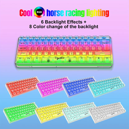 HXSJ 61-Key Gaming Keyboard - Full Transparent RGB Backlit USB-C