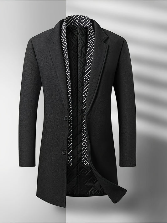 Men's Autumn Winter Thickened Tweed Jacket - Detachable Scarf