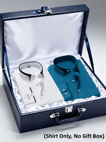 Men's Casual Business Shirt 1+1pc - Lapel Chest Pocket