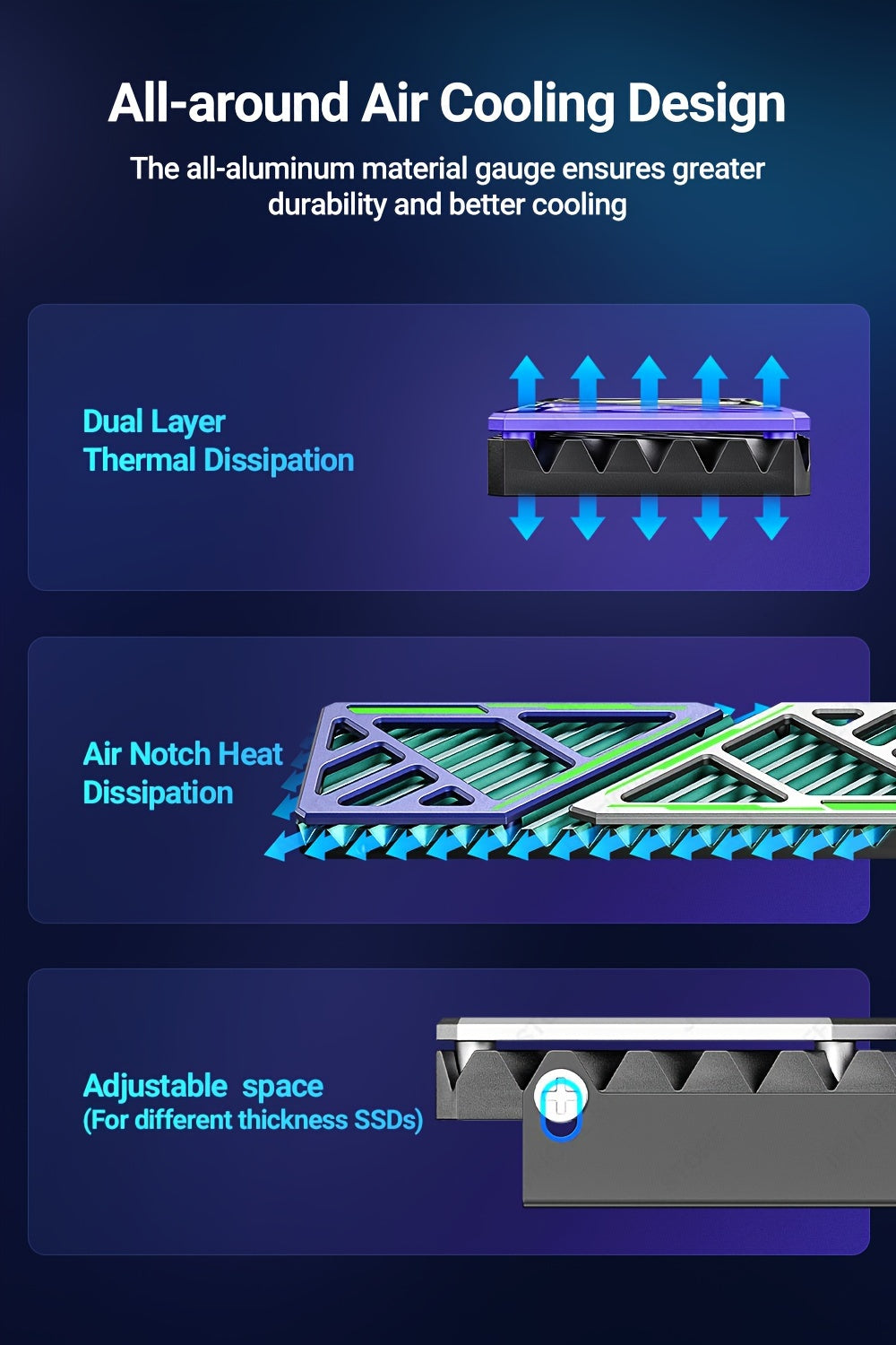 JEYI M.2 SSD Heatsink - Magnesium Aluminum Alloy Cooler 2280 NVME