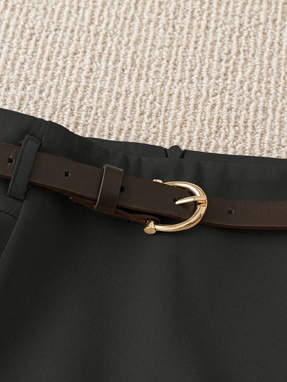 Women's Fashion Solid Color Shorts - Faux Pocket with Belt